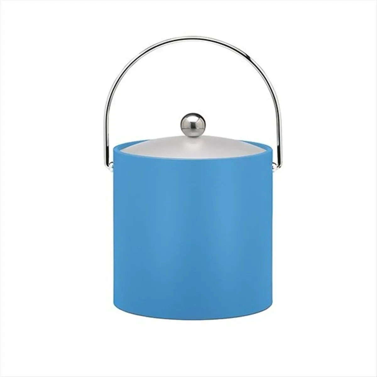 Kraftware 12266 B.C. Process Blue 3 Qt Ice Bucket - Chrome Bale Handle, Chrome Flat Knob, Frosted Vinyl Lid - Indoor Bar Utensils