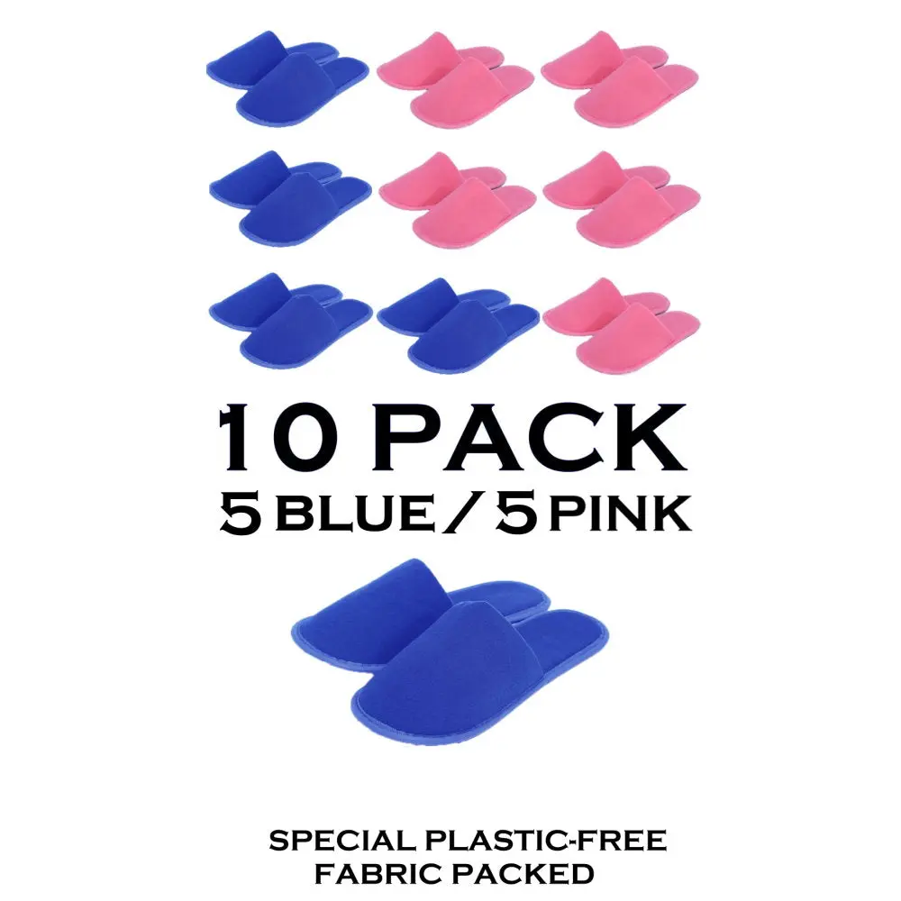 Gender Reveal Party Pack 5 Pairs Blue 5 Pairs Red Fabric Packed Terry Cotton Disposable Men Women Slippers for Guests Adult Size 10-11