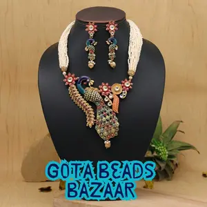 Rajwadi Peacock Necklace Set with Meenakari Imitation Pearls Vibrant Colors Matte Gold Finish for Traditional & Contemporary Wear