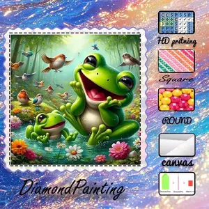 DIY 5D flocked diamond painting kit, AB drills, fairy dust drills, crystal drills, frog, flower, water diamond embroidery, special craft diamond art set, wall decor, gift for family, loved ones, friends, Handmade Gifts