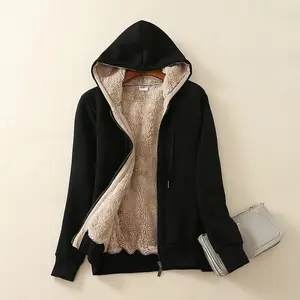 Women’s Casual Full-Zip Sherpa-Lined Hoodie Sweatshirt Jacket Coat