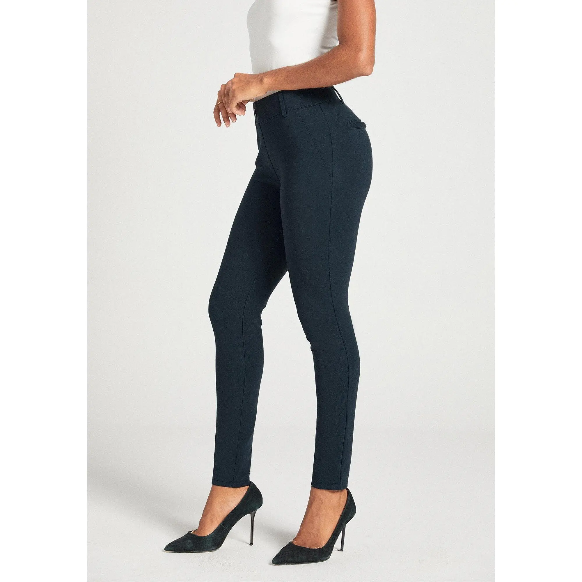 Betabrand Classic Dress Pant Yoga Pant, Skinny Leg, Mid Rise Waist - Navy Blue (XS-XXL, Regular, Petite, Long) Leggings Workout Yoga Spandex Gym Sports Tight