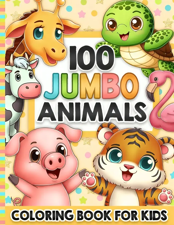 Glossy Jumbo Kids' Coloring Book - 100 Pages of Zoo, Safari, Farm, Pet, Ocean Creature, Insect, Reptile Designs, Vocabulary-Boosting Activity Book, Cool New Gift for Kids, Coloring Books