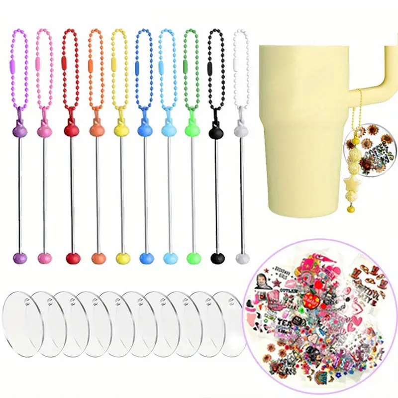 30pcs Beadable Cup Charms Acrylic Blank Keychains Pendants Mix Style UV DTF Wraps Kit Metal Cup Chain Decoration Beadable Cups Accessories for Cup DIY Beading Craft Fashion Gift