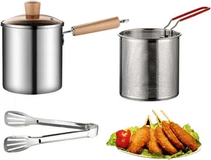 Deep Fryer Pot 304 Stainless Steel Frying Pan with Strainer Basket, Durable Design, Versatile for French Fries, Chicken Nuggets, and More - Cookware, Hanging