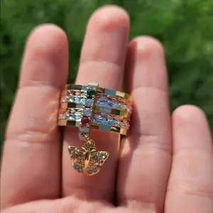 Tricolor white butterfly ring