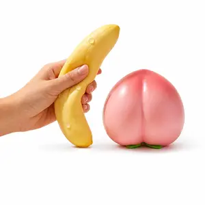 2-Pack TPR Eco-Friendly Slow Soft Squishies Toys, Realistic Banana & Peach Stress Relief Fidgets Squishies, Sensory Fidget Pack for 12+ Years, Ideal for Office & School