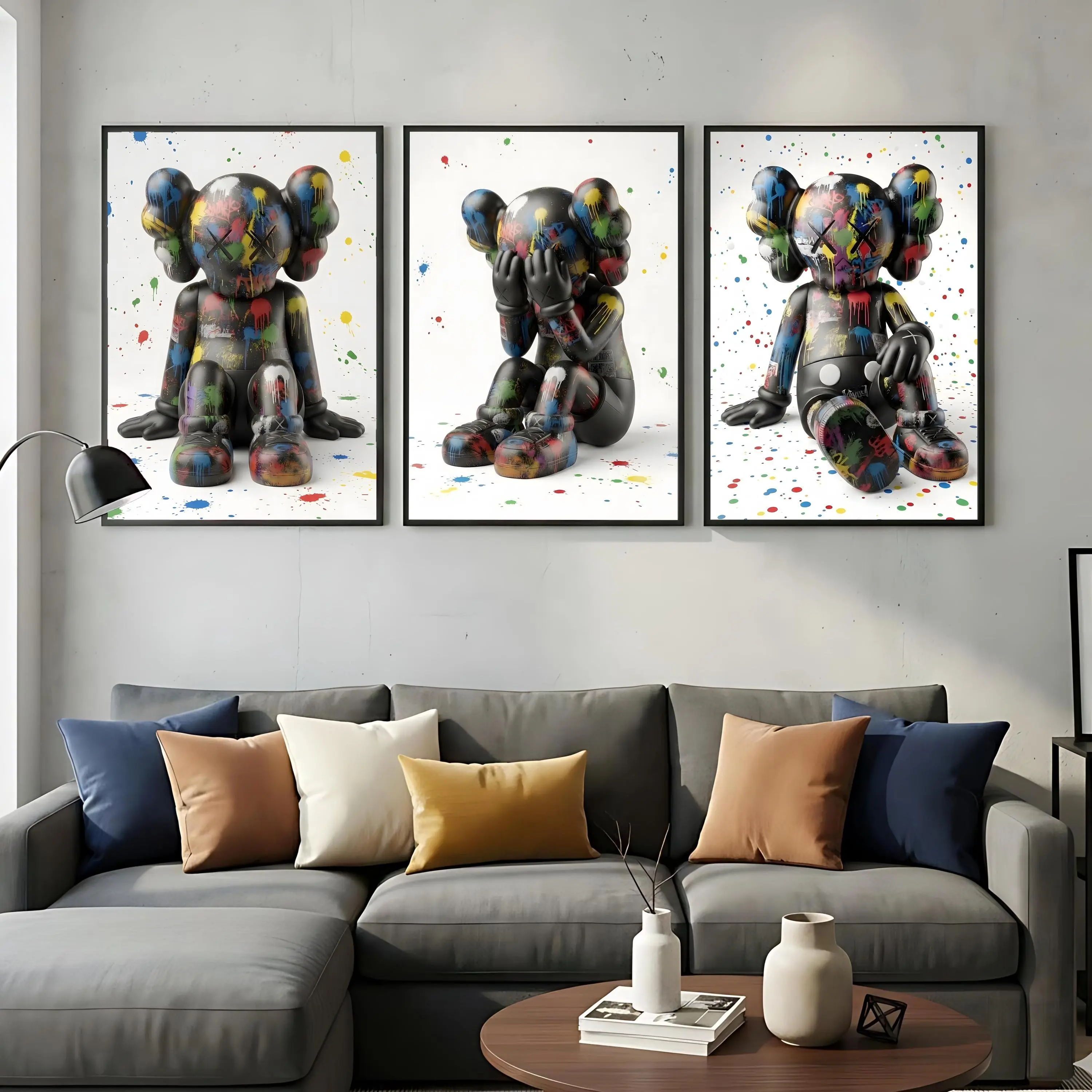 Graffiti Hypebeast KAWS Poster Set of 3 | Printable KAWS Wall Art | Sneaker & Toy Graffiti Decor | Modern Home Office Art