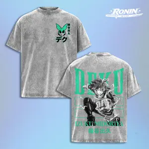 Deku Anime Shirt Vintage Washed Oversized Streetwear Tee Izuku Midoriya Graphic T Shirt My Hero Academia Inspired Y2K Aesthetic Manga Anime Outfit Harajuku Unisex Men Women