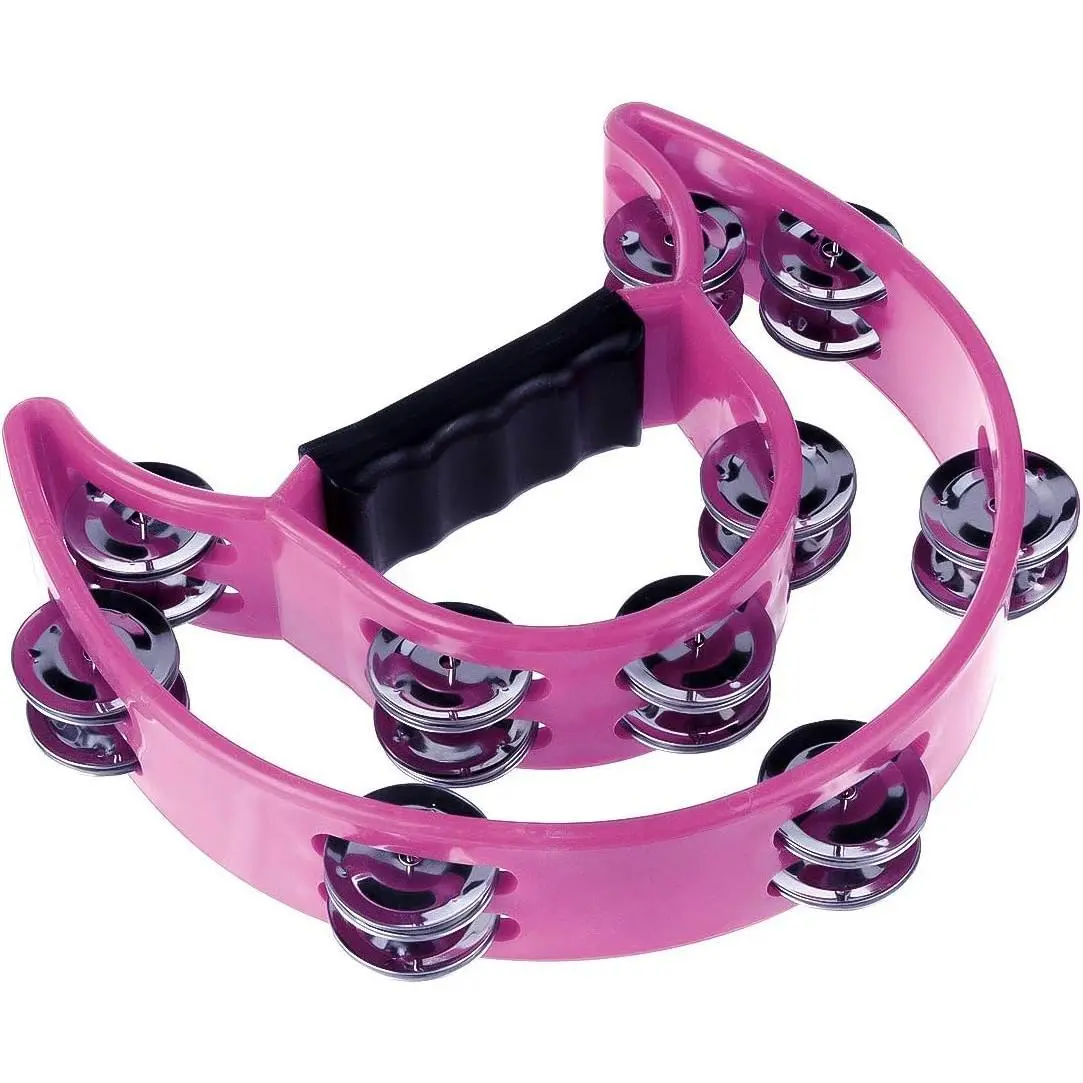 Half Moon Musical Tambourine - Double Row Metal Jingles Percussion Instrument with Ergonomic Handle Grip, Blush Pink, Great for KTV Parties & Rhythm Practice, Creating Ideal Party Atmosphere, Exciting Musical Gift for Fun & Rhythm, Great For Rhythm Practi