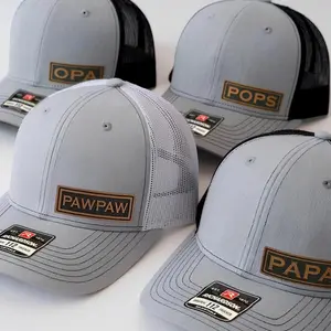 BLACK Pawpaw, Dad, Papa, Pops, Mama, etc.. Richardson 112 Trucker Hat & Yupoong Laser Engraved Leather Patch Hat