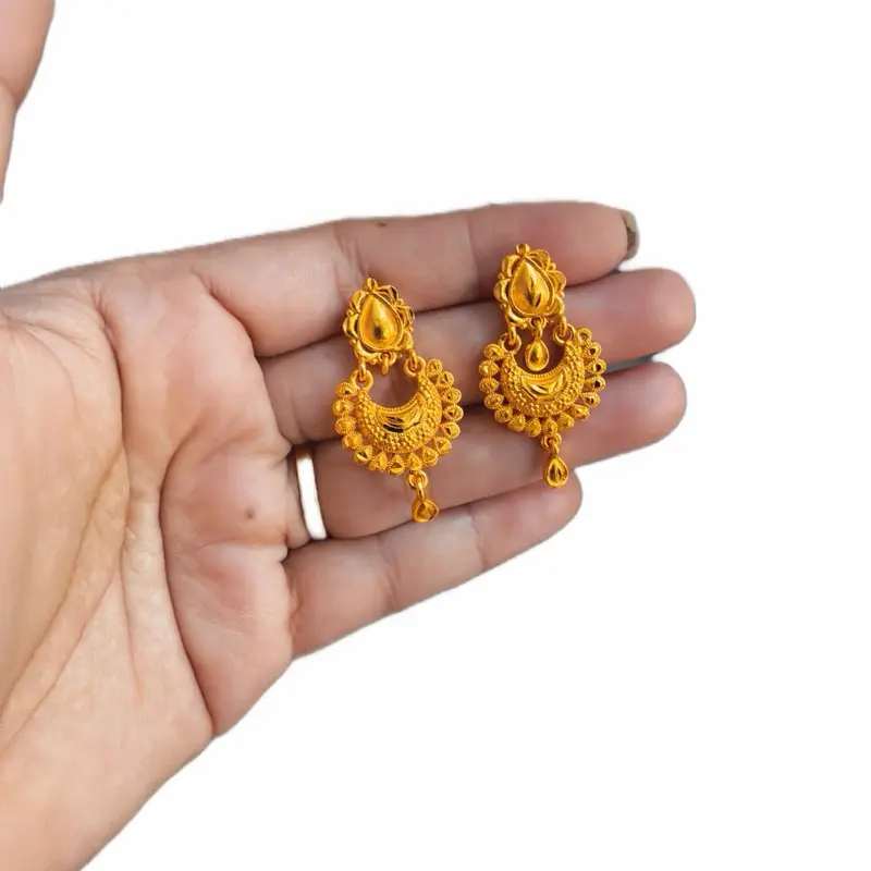 Gold Tone Jhumka Earrings Set for Women, Traditional Geometric Flowers & Bell Shape, Fragrance-Free Fashionable Jewelry Accessories for Parties, Drop Earrings