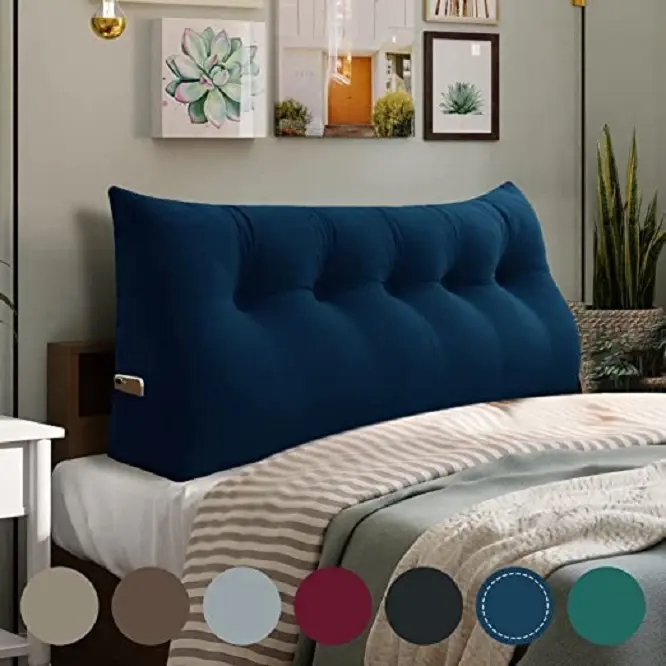 Daneey Classic Fully Assembled Tufted Velvet Headboard Pillow, 39-in Twin Headboard for Bed with Supportive Sitting Wedge Back Support, Navy Blue for College Dorm Beds