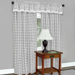 Grey White Buffalo Check Semi Sheer Curtain Panels Gingham Plaid Textured Curtains Drapery,Farmhouse Grommet Window Drapes for Living Room Bedroom Kids Room,2 Panels,40"x95"