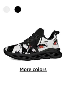 Adult Anime Style Printed Sneakers, Breathable Mesh, High Elastic Shock Absorption, Anti-Slip, Casual Outdoor Sports Shoes, Breathable Cushioned Trainers