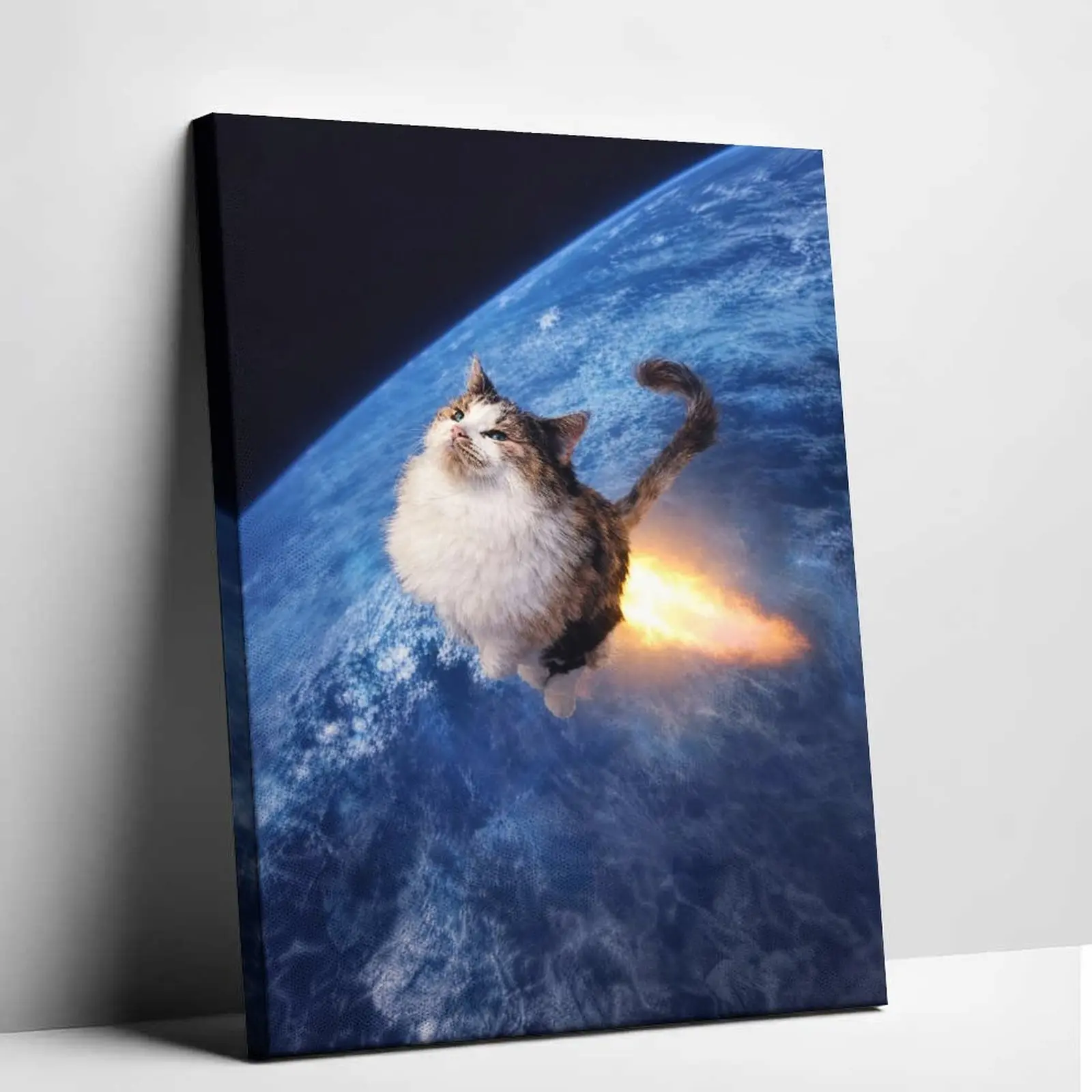 Space Rocket Cat Meme Canvas Print Funny Galaxy Cat Wall Art Aesthetic Poster Living Room Wall Decoration High Quality Cute Animal Artwork Trendy Home Decor Painting Illustration Print