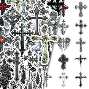 100 DIY Stickers: Double Set of Repeated Cross Designs - Edgy, Dark Visual Style for Creative Decoration, Graphic Decal