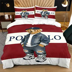 Cowboy jacket with teddy bear print pattern Decorative Duvet Cover set, including 1 duvet cover and 1 or 2 pillowcases, without a core or pillow, suitable for bedroom or dormitory bedding set, suitable for gift giving or personal use