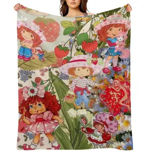 S-Strawberry Pink Shortcake Throw Blanket For Women Men Winter Nap Red Patchwork Printed Flannel Fleece Blankets Super Soft Bedding Throws Office Camping Air Conditioned Quilt All Seasons Teen Girls Christmas Holiday Gift Home Decor Cozy Blanket