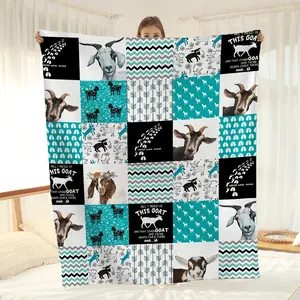 [Cozy Comfort] Soft & Cozy Goat-Themed Fleece Blanket - Contemporary Style with Chevron, Floral, and Geometric Patterns - Machine Washable, All-Season Comfort - Perfect for Couch, Bed, Office, or Camping