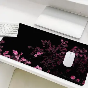 Cherry Blossom Pattern Mouse Pad, Rectangle Gaming Mouse Pad, Non-Slip Rubber Base Stitched Edge Desk Pad for Desk Laptop Desktop, Desk Accessories