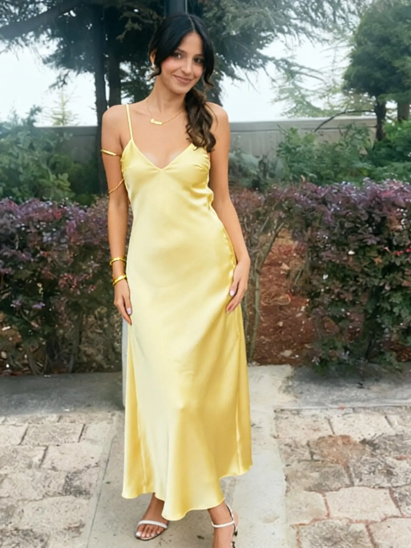 Slip Women's Dress Sleeveless Satin Pink Yellow Dress For Women Elegant Classy Flattering Sexy Backless Evening Party Dresses V Neck Summer Beach Night Dresses Strappy Spaghetti Strap Sundress Backless Cami Dress