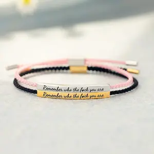 Unisex Leather Braided Bracelet Set - Adjustable Wrap Bangle with "Remember Who The F You Are & Don't Let The Hard Days Win" Quote, Non Tarnish Jewelry, Stainless Steel Clasp & Bracelet, Elegant Limited Edition Daily Wear Jewelry for Women & Men