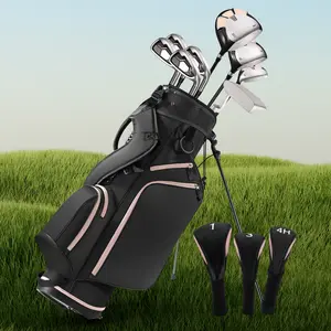 Golf Clubs Set Complete Golf 12 pcs Club Set Steel Shafts Putter Deluxe Stand Bag and 3 Bonus Head Covers Pink
