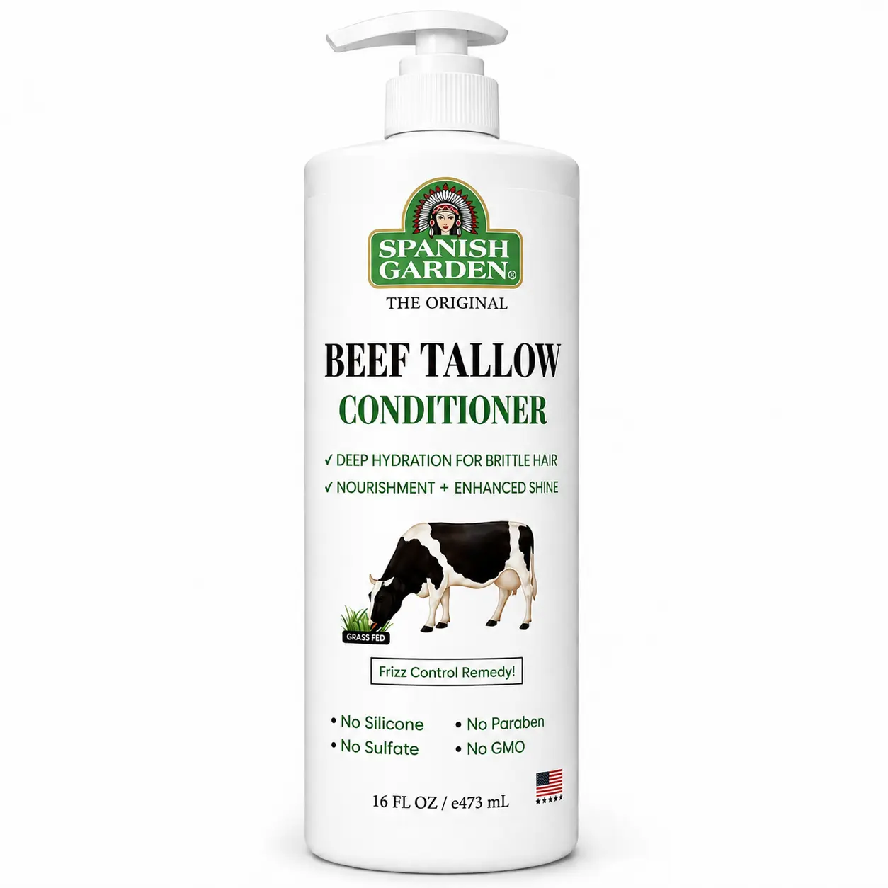 Spanish Garden Beef Tallow Haircare Conditioner for Dry-Damaged Hair - 16 fl oz - Moisture, Hydration Boost, Anti-Frizz, Smooth, Youthful Shine, Strengthening, Gentle Daily Restore - Sulfate-Silicone-Paraben Free, Vitamin-Infused