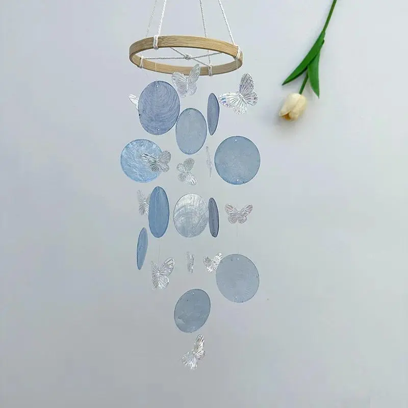 Colorsful Hangable Butterfly Capiz Shell Bamboo Wind Chimes - Handmade Craft DIY Hanging Dream Catchers, Soothing Soft Sounds Outdoors Indoor Garden Decor Gift for Kids, Ideal for Mother's Day Anniversary