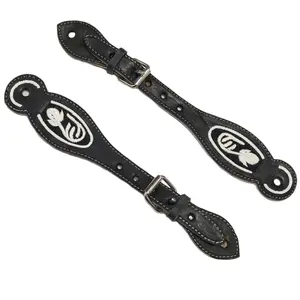 Black Charro Correones Piteados Correas Espuelas Spurs Straps