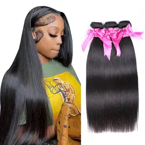 Yawawe hair Brazilian Straight Bundles Human Hair 16 18 20 Inch Unprocessed Virgin Human Hair Weave 3 Bundles Deal Natural Black Color