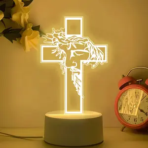 Acrylic Material Decorative Night Light, Religious Symbol Cross LED Warm Color Lamp, USB Powered Energy Saving Night Light for Home Desktop and Bedroom Decoration Decorative Lighting