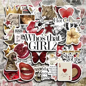 50PCS Gold and Red Aesthetic Stickers Pack, Luxury Color Art Style Vinyl Stickers for Laptop Water Bottle Phone Case Skateboard Journal Scrapbook DIY Decoration
