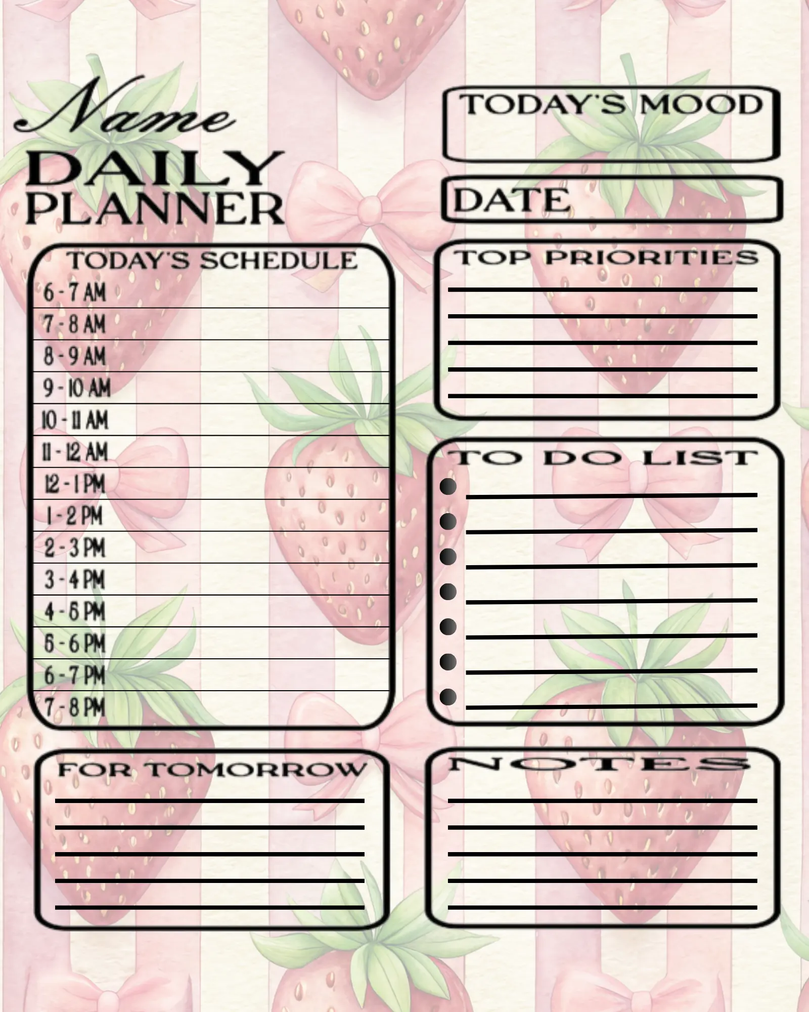 STRAWBERRY DAILY PLANNER WITH NAME