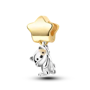 MULA 925 Silver-plated Cat Scratching Star Charm, 18K Gold Plated, Cute Pet Jewelry, Best Gift for Girls and Women, Celestial Pendant Necklace