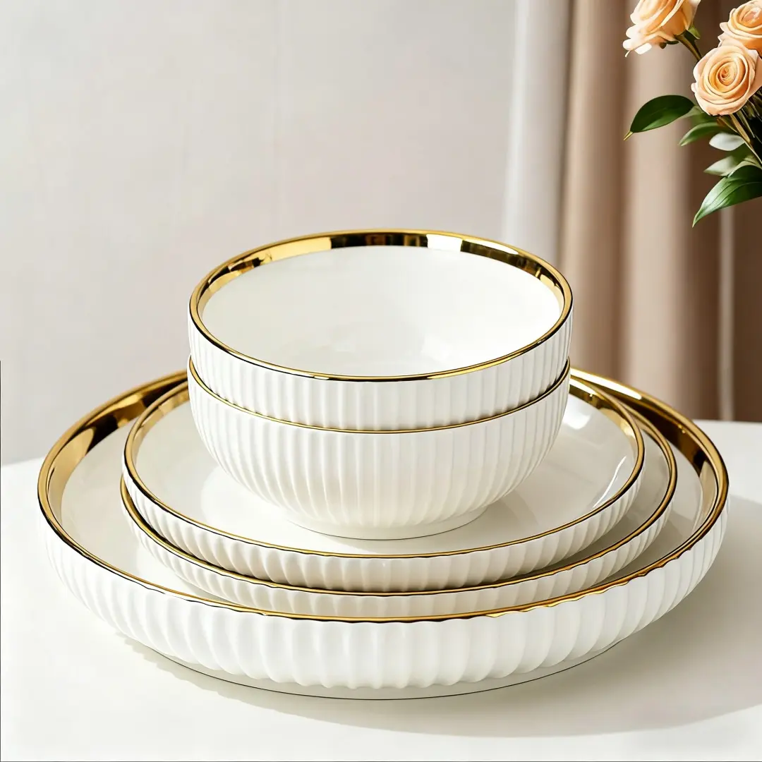 8-Piece Ceramic Dinnerware Set, Striped Design, Includes Bowls Plates Cups, Microwave Oven Dishwasher Safe, Creative Home Use, Porcelain Dishes Set, Porcelain Dinnerware Sets, Tableware Set