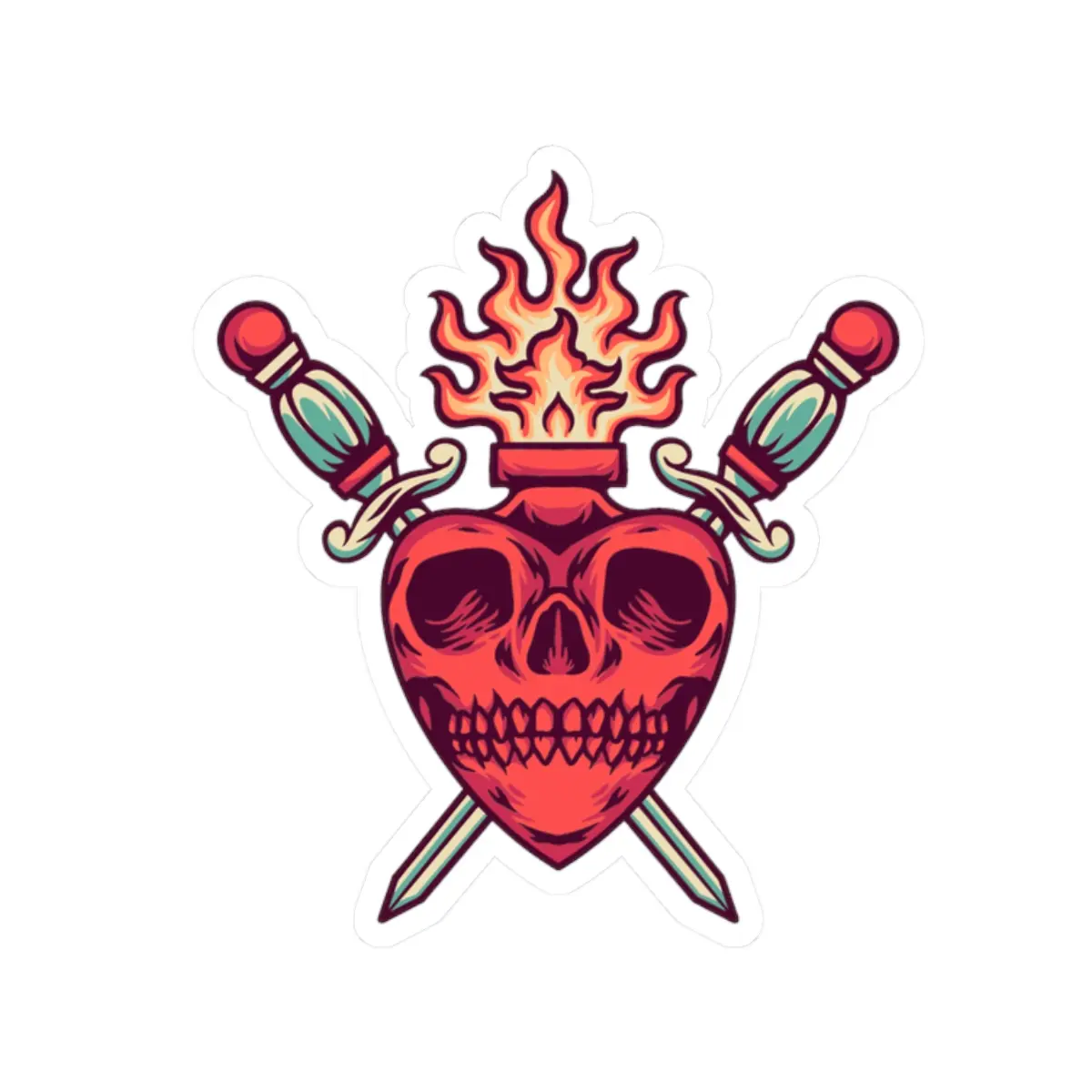 Flaming Heart Skull Stickers | Edgy Laptop Decals, Funky Art Stickers, Repo Gifts, Goth Vibes, Cool Decor