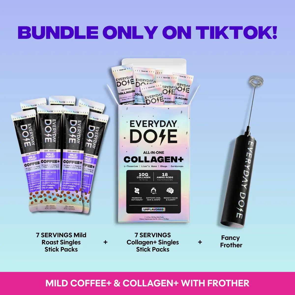 Everyday Dose TikTok Bundle – Coffee+ Mild Roast + Collagen+ + Frother