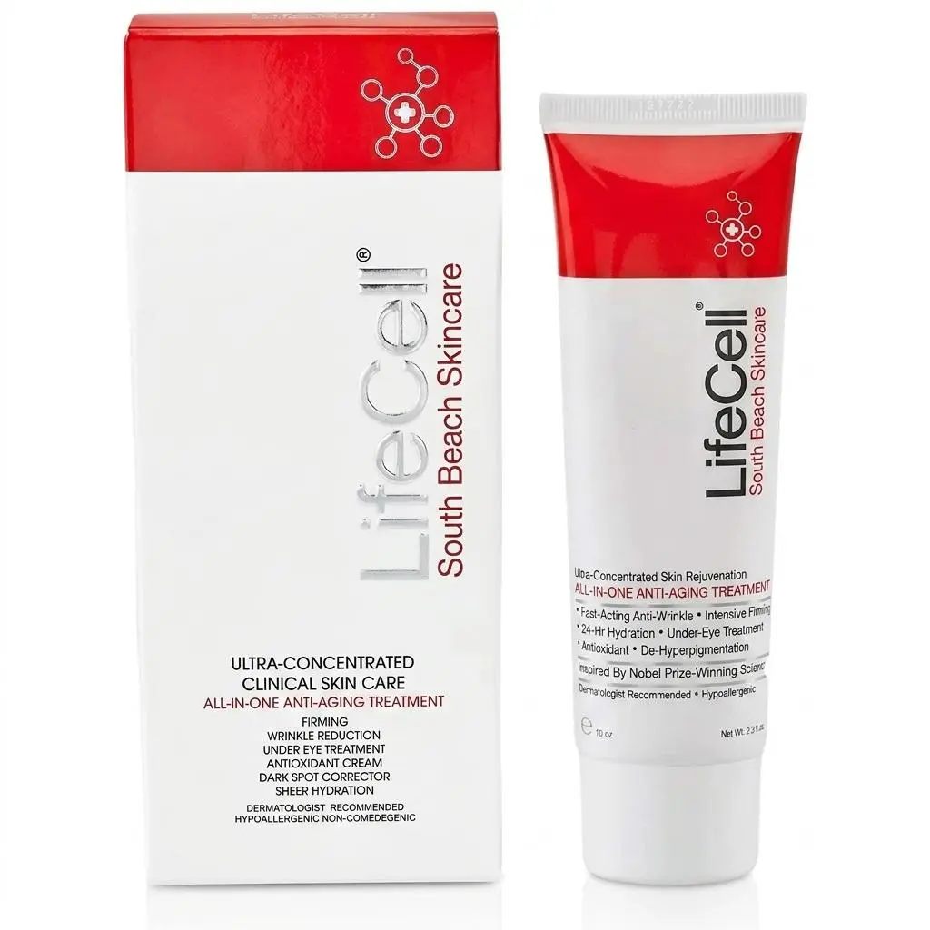 LifeCell South Beach Skincare Ultra Concentrated All-In-1 Anti-Aging Treatment (2.54 oz) - Retinol, Hyaluronic Acid, Firming, Brightening, Discoloration Reduction, Intensive Moisturizer for Normal Skin, Single Item