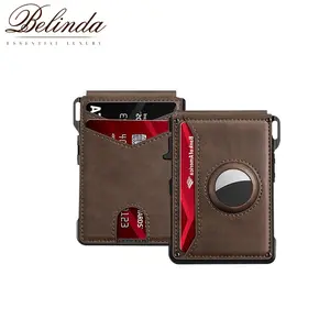 summervibes - Men's Minimalist Bifold Wallet with AirTag Slot & RFID Blocking - Pop-Up Card Holder, 7-9 Cards + Max 5 Bills Magnetic Clip (AirTag Not Included)