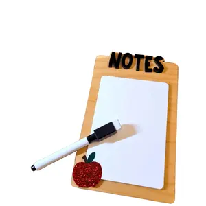 Teacher Dry Erase Notes Board - Reusable Desk Organizer with Glitter Apple Design and Solid Black Notes, 5"x7" White Birch Wood, Handcrafted for Educators and Office Professionals