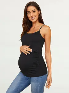 Maternity Solid Color Cami Top, Casual Comfortable Sleeveless Spaghetti Strap Top for Summer, Prenatal Maternity Clothing for Pregnant Women