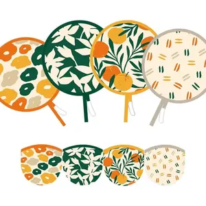 4 count 4 Abstract Styles Handheld Compact Cooling Fans Foldable Multi-Role Round Fans for Outdoor , Party Decoration(Summer)