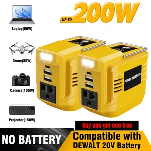 【NO battery】200W Power Inverter For Dewalt 20V Battery,For Milwaukee For Makita 18V Battery DC20V to AC110-120V Battery Inverter, Portable Power Station Generator, Charger Adapter Battery Powered Outlet With 2USB Ports & 1 Type-C & 1 AC