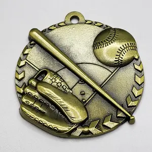 1 3/4" Antique Gold Baseball/Softball Millennium Medal