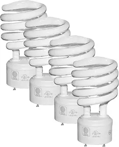 23Watt 2700K 1600lm 2 Prong Light Bulbs- UL approved-120v 60Hz - Mini Twist Lock Spiral -Self Ballasted CFL Fluorescent Bulbs- 1600lm Warm White 4 Pack (100 Watt Equ)