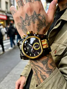 Oversized Men's Fashion Quartz Watch & Compass, Street Style Punk Watch