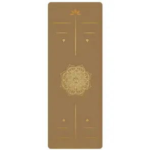 Mandala Om Yoga Mat 24” x 70” Non-Slip – Blue Gold Microfiber Suede Meditation Mat, Lightweight 3mm Pilates & Fitness Mat with Strap
