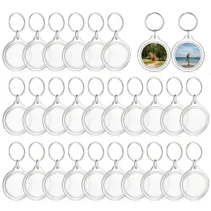 100-Piece Clear Acrylic Keychain Blanks, Plastic Photo Keychains with Round & Rectangle Inserts – DIY Frame for Parties & Gifts